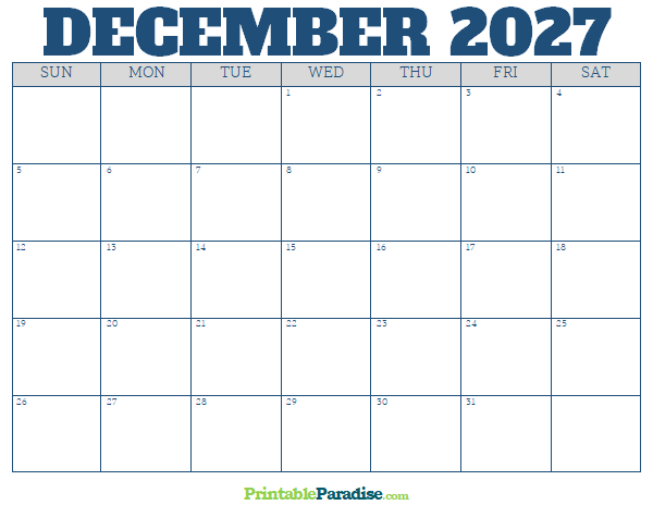Printable December 2027 Calendar