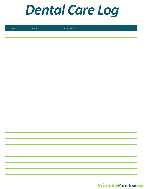 Printable Dental Care Log Sheet