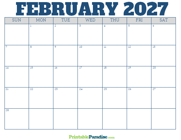 Printable February 2027 Calendar