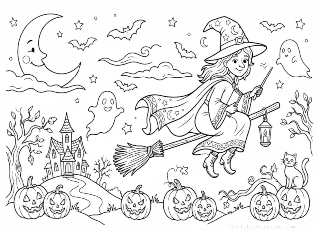 Printable Halloween Witch Coloring Page