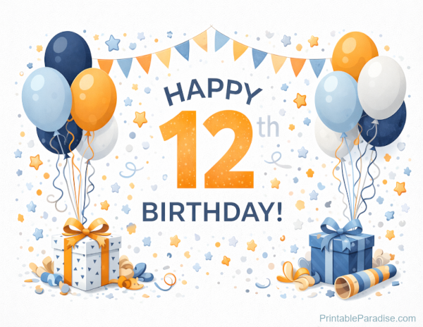 Printable Happy 12th Birthday Sign