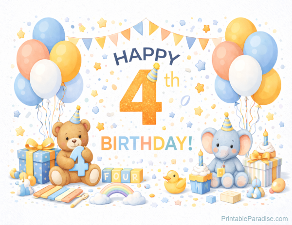 Printable Happy 4th Birthday Sign