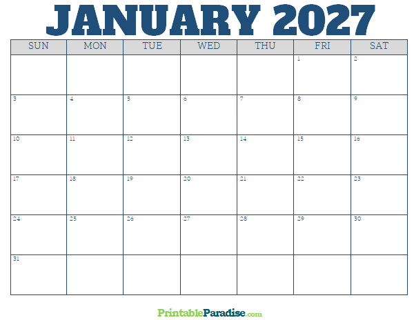 Printable January 2027 Calendar