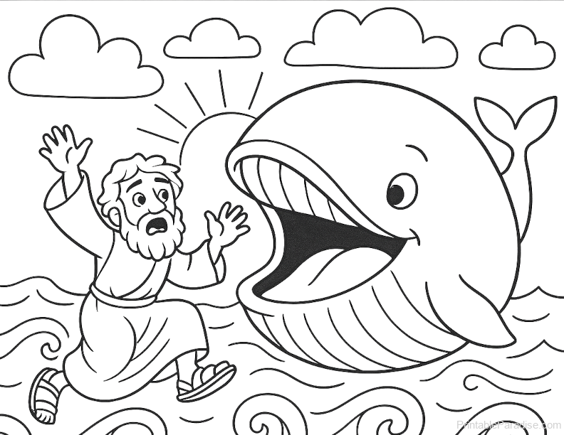 Printable Jonah and the Whale Coloring Page