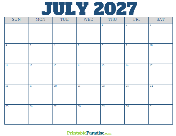 Printable July 2027 Calendar