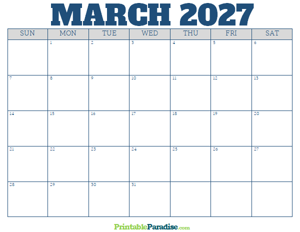 Printable March 2027 Calendar