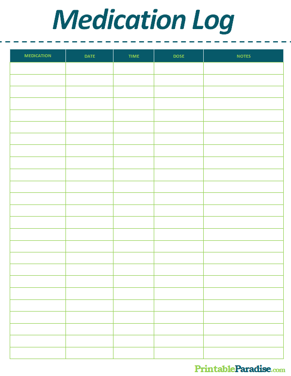 Printable Medication Log Sheet