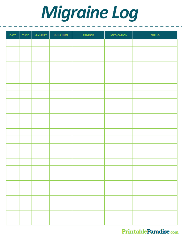 Printable Migraine Log Sheet