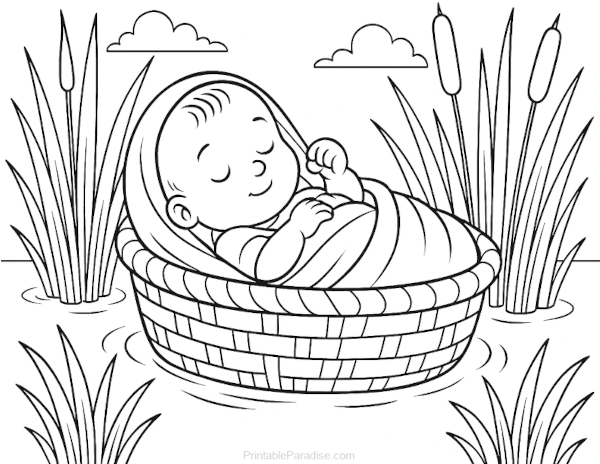 Printable Moses in a Basket Coloring Page
