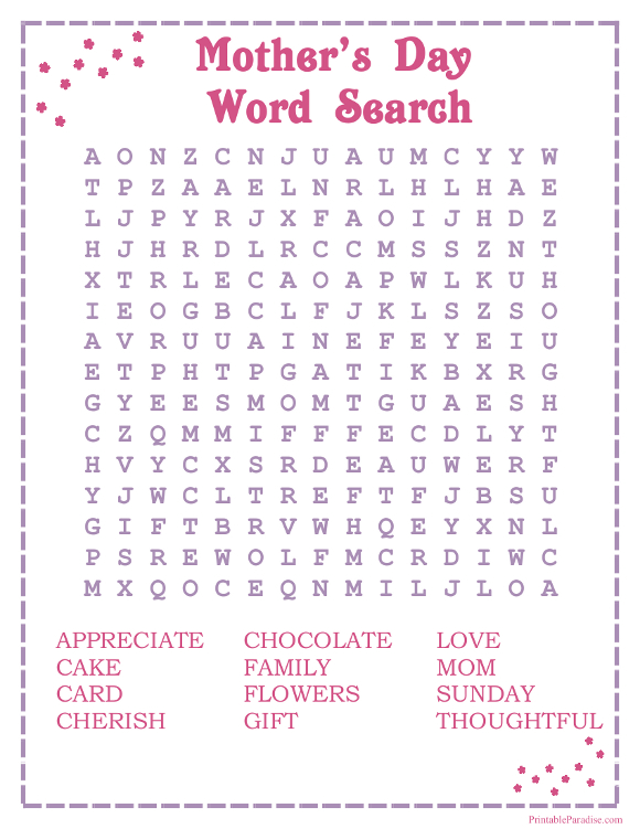 Download Printable Mother S Day Word Search