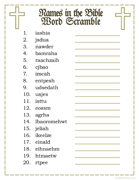 Printable Names in the Bible Word Scramble Game