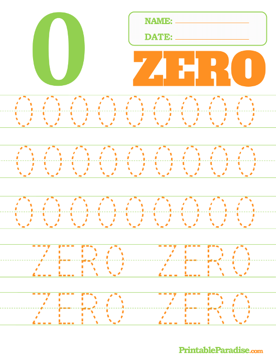Number Tracing Worksheet Zero