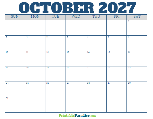 Printable October 2027 Calendar