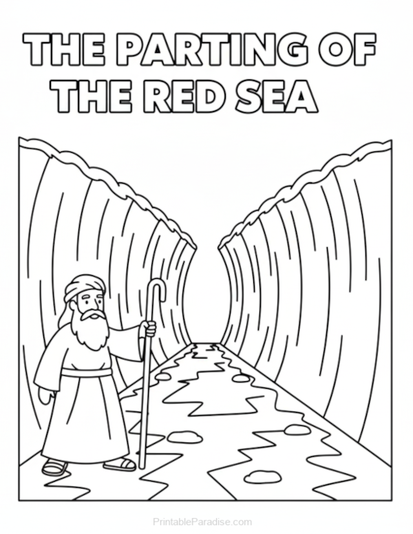 Printable Parting of the Red Sea Coloring Page