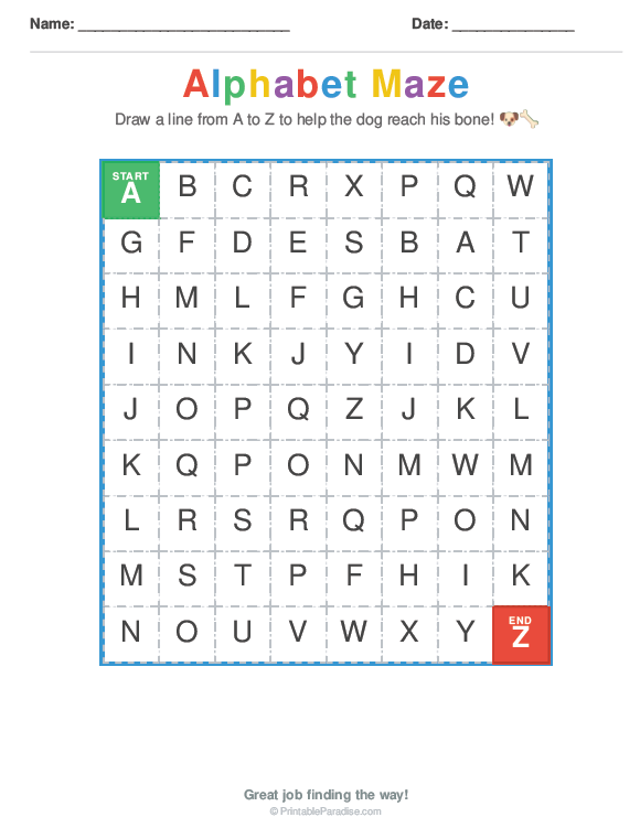 Printable Preschool Alphabet Maze Worksheet