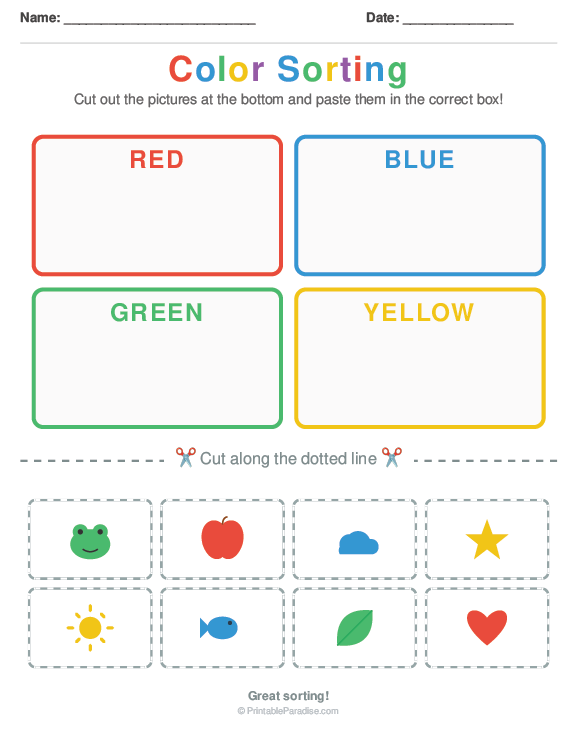 Printable Preschool Color Sorting Worksheet