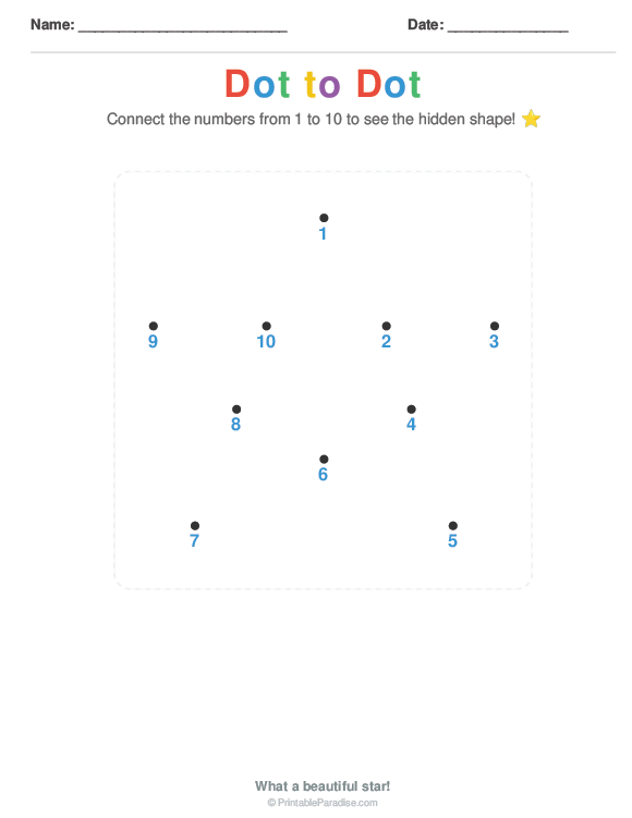 Printable Preschool Dot to Dot Star Worksheet