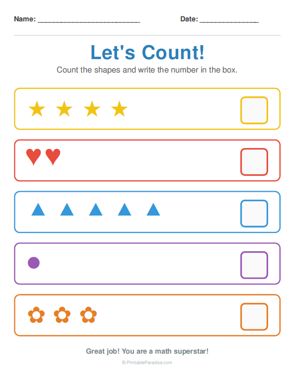 Printable Preschool Math Count Worksheet
