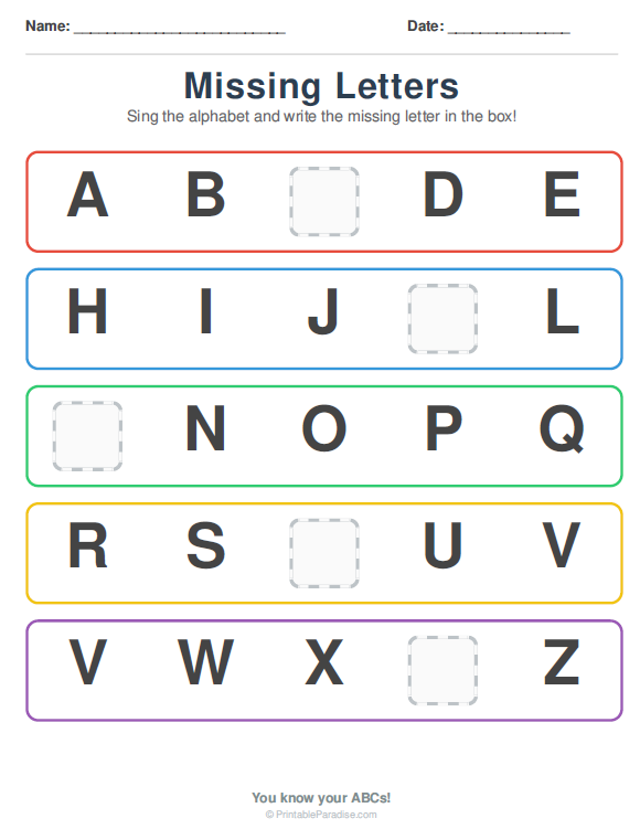 Printable Preschool Missing Letters Worksheet