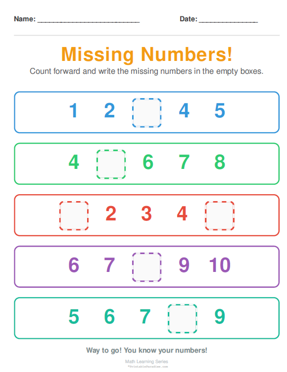 Printable Preschool Missing Numbers Worksheet