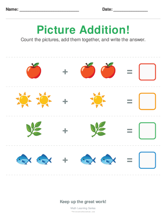 Printable Preschool Picture Addition Worksheet