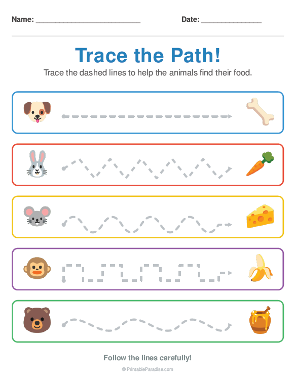 Printable Preschool Trace the Path Worksheet