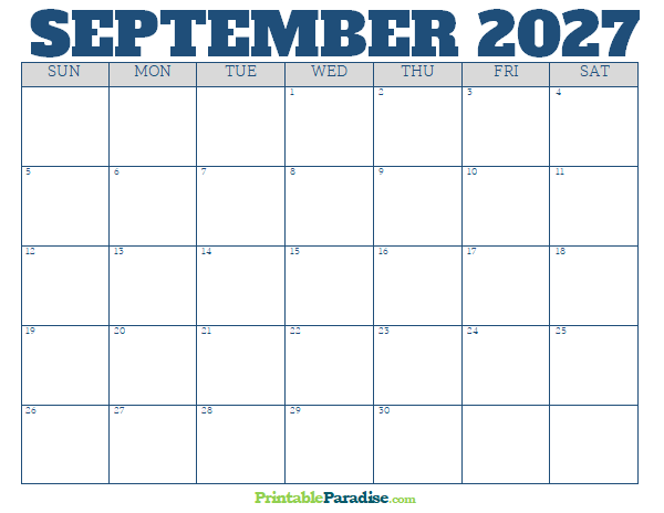 Printable September 2027 Calendar