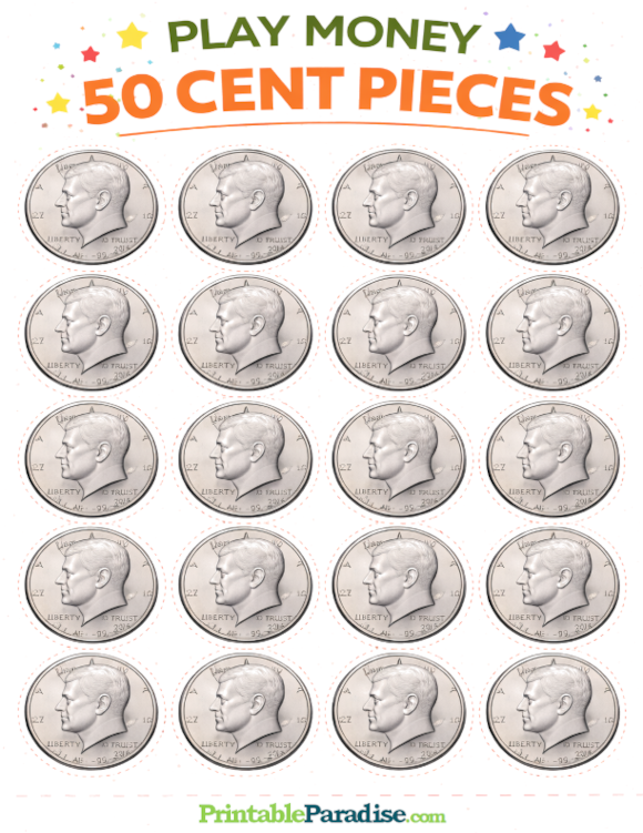 Printable Sheet of Play Money 50 Cent Pieces