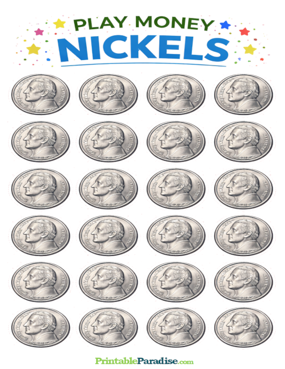 Printable Sheet of Play Money Nickles