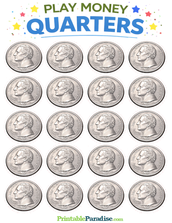 Printable Sheet of Play Money Quarters