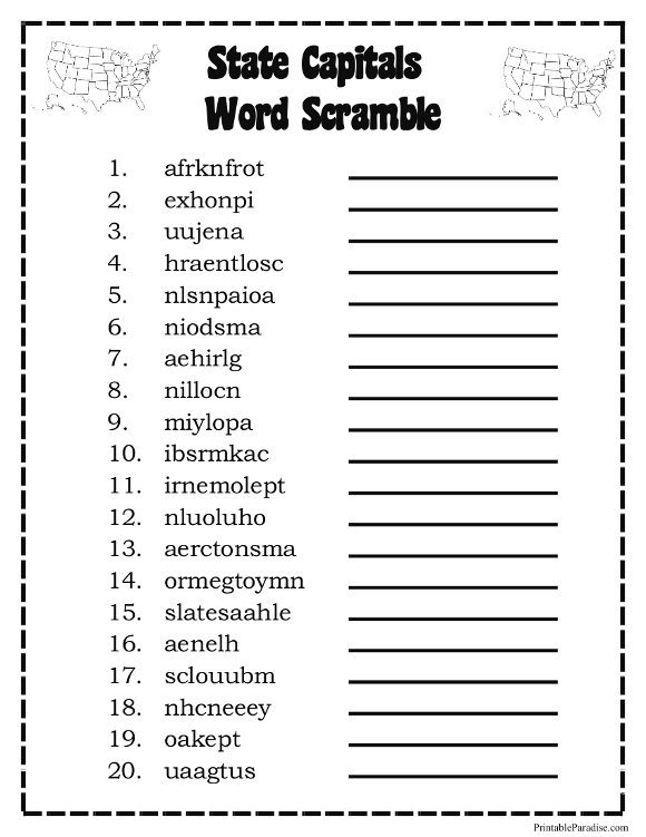 Printable State Capitals Word Scramble Game