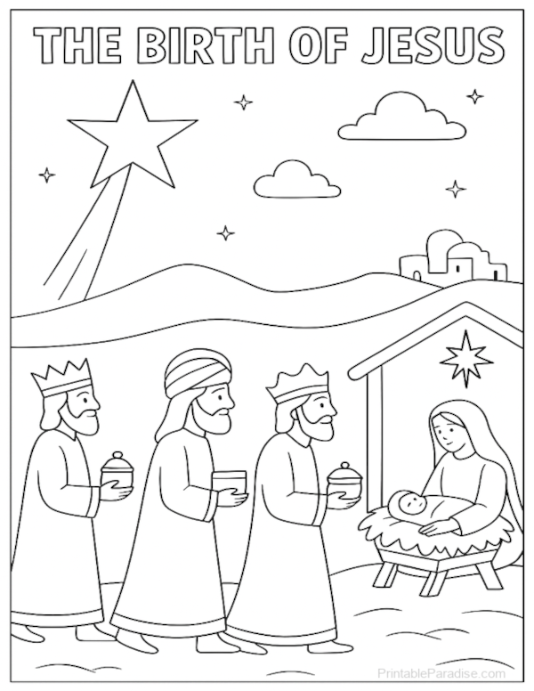 Printable The Birth of Jesus Coloring Page