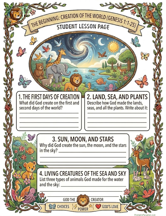 Printable The Creation Lesson Worksheet