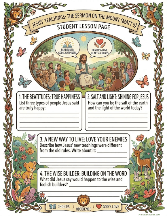 Printable The Sermon on the Mount Lesson Worksheet