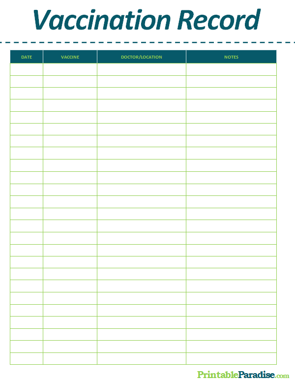 Printable Vaccination Log Sheet
