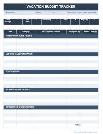 Vacation Budget Tracker Sheet