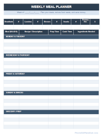 Weekly Meal Planner Sheet