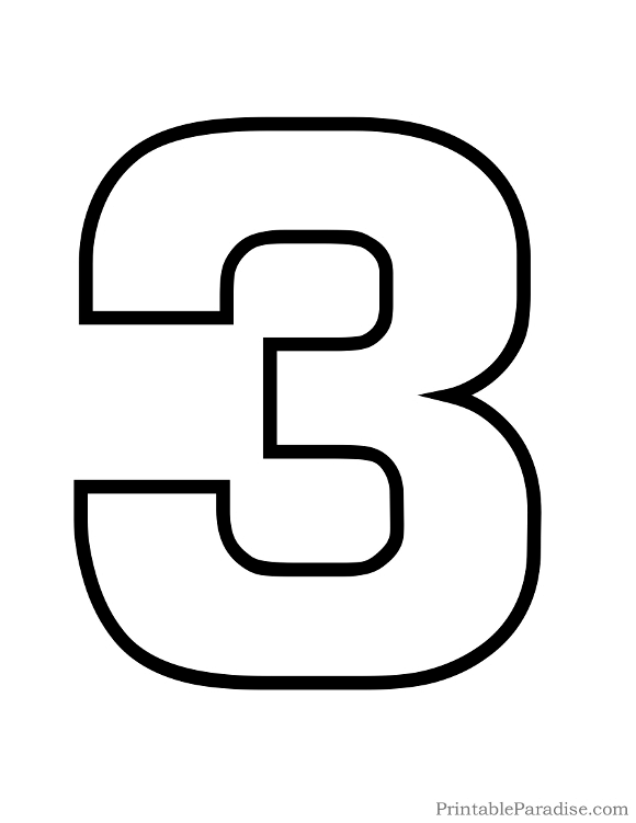 Printable Number 3 Outline - Print Bubble Number 3