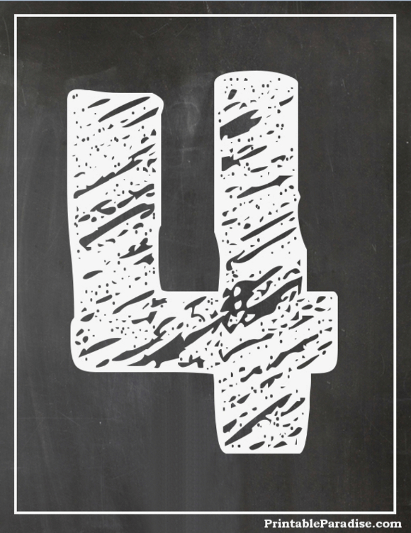 Printable Number 4 With Chalkboard Effect