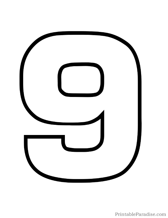 Printable Number 9 Outline - Print Bubble Number 9