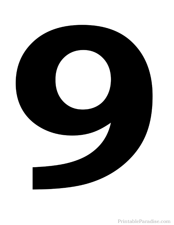 Printable Number 9 Silhouette Print Solid Black Number 9