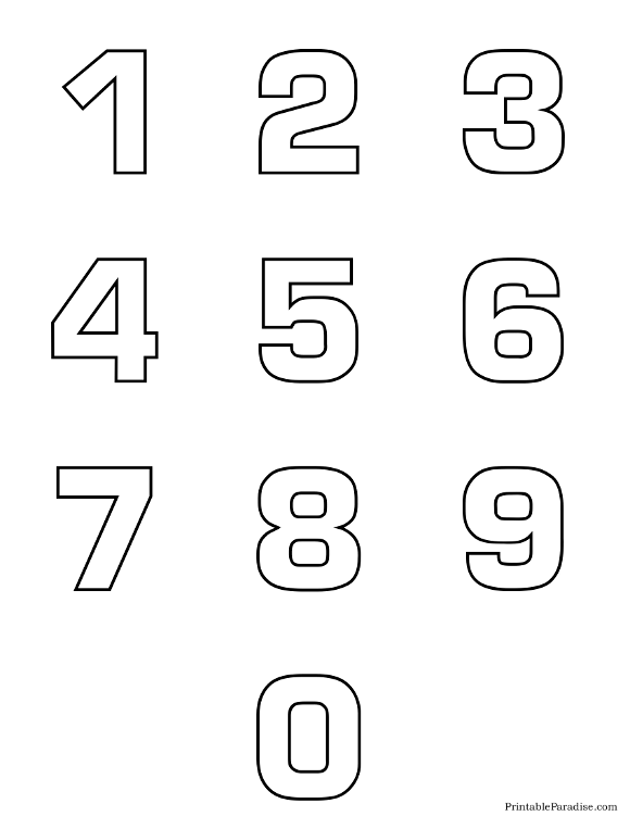 Printable Number Outlines 0-9 on One Page