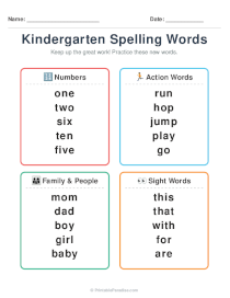 Kindergarten Spelling Word List Printable