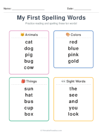 Preschool Spelling Word List Printable